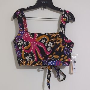 Aqua Black and Pink Patterned Crop Top